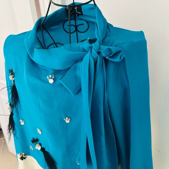 Embellished Blue and Cream Dress - Picture 4 of 5